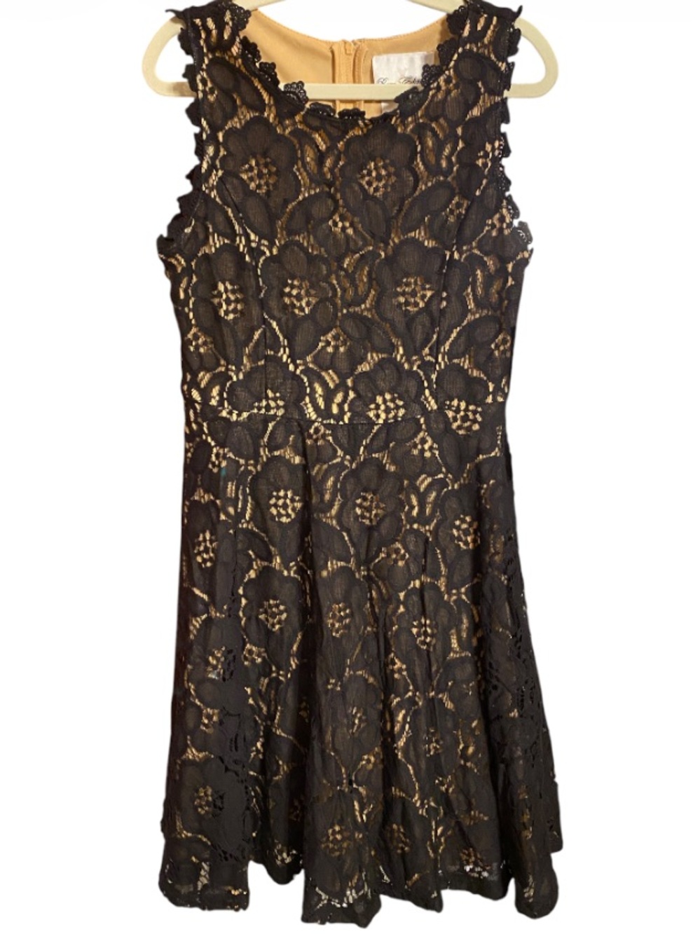 Rare Editions Black Lace A-Line Dress with Nude Underlay NWT Size 12